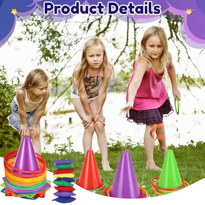 Hungdao 3 Sets Carnival Games Combo Set, Dart Board with Balls Plastic Cones Ring Bean Bags Toss Game for Boys Girls Adults Family Birthday Yard Indoor Outdoor - style: Creative Style