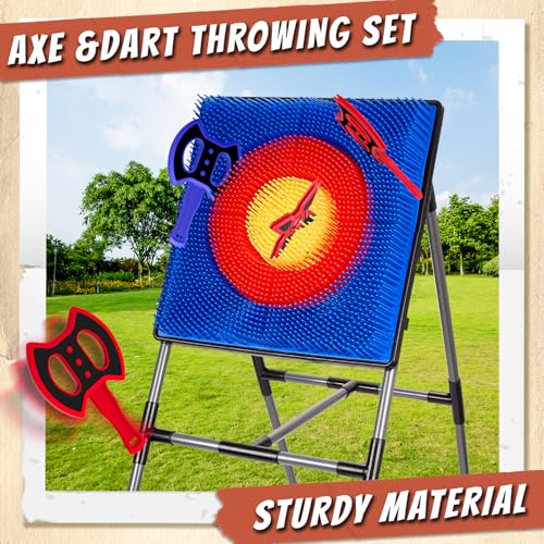 Axe Throwing Game for Backyard, Axe Throwing Game Target with 12 Throwing Axes, Lightweight & Portable Outdoor Games Indoor Carnival Yard Lawn for Age 6-12, Backyard Games for Family Party - style: 6 Throwing Axes & 6 Dart Set