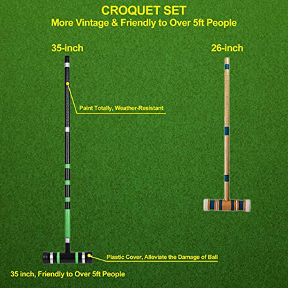 [6 Players]Premium Croquet Set for Families, BroWill Croquet Set with Carrying Bag for Yard Outdoor Lawn Backyard Games for Kids Adults All Ages, 35 Inch