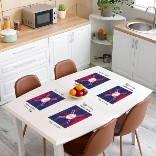 Erosebridal Baseball Placemats Set of 4 for Boys,Kids Softball Place Mats 12x18 inch,Red Black Baseball Player Table Mats,Sports Game Table Place Mats for Kitchen Table - color: Philadelphia