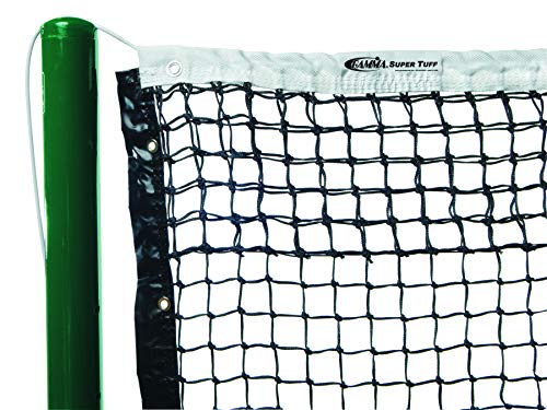 Gamma Super Tuff Tennis Net – 3.5mm Braided Polyethylene, Double Top Rows, Heavy-Duty Polyester or Vinyl Headband, UV Resistant, Galvanized Steel Cable, Official Court Size