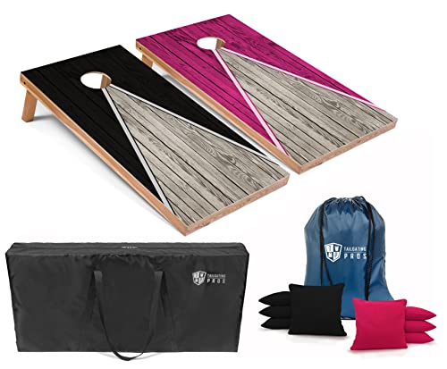 Tailgating Pros Lightweight Pyramid Design Cornhole Board Set w/Bean Bags and Carrying Case - 4'x2' Regulation Cornhole Game - color: Black/Pink