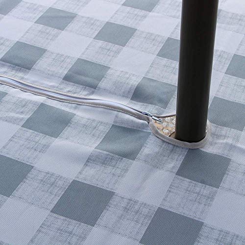 Melaluxe Spring/Summer Wrinkle-Free Waterproof Outdoor Tablecloth with Umbrella Hole and Zipper, Grey Checkered, 60" Round-Zippered - color: Grey Checkered, size: 60" (Round)