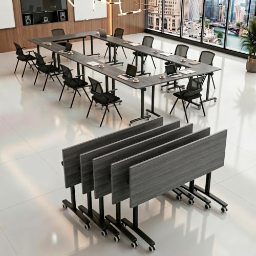 Folding Conference Table with Wheels, Mobile Flip-Top Training Table, Modular Space-Saving Meeting Table for Office, Classroom, Seminar, Library (10, Gray, 55IN) - color: Grey, size: 55IN