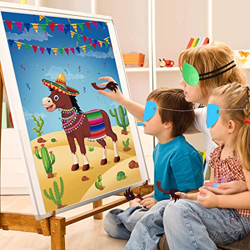 Hxezoc Pin The Tail On The Donkey Party Game with 50 Pcs Tails Large Mexican Donkey Games Poster for Kids Birthday Party Carnival Fiesta Party Supplies