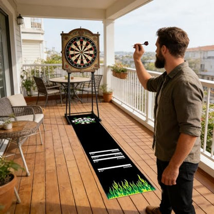 Professional Darts Mat, Non-Slip Rubber Dart Board Mats, Dart Carpet Mat with 4 Standard Throwing Lines Oche, Rubber Floor Protection Mats, for Pub, Bar, Club, Home, Party - color: Green