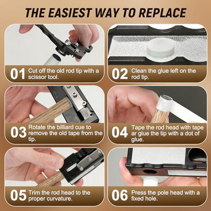 11-in-1 Pool Cue Tip Repair Kit, Pool Cue Tip Shaper Tool with Cutter, Pool Cue Tip Replacement Tool Set for Shaping, Trimming, Pricking & Cleaning Cue Tips, Billiards Accessories
