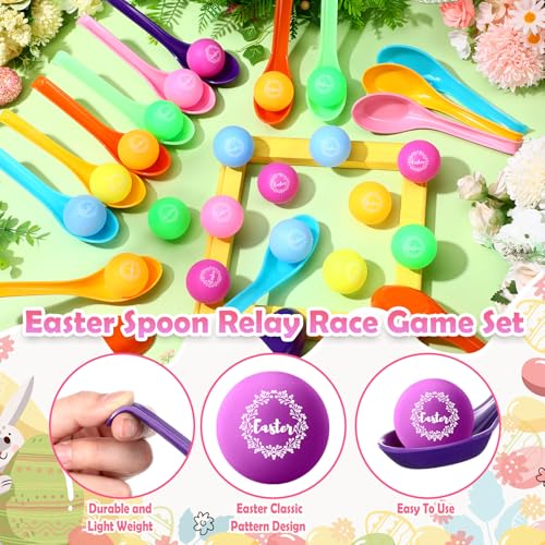 JellyArch 48 Pcs Easter Egg Spoon Race Game Sets for Kids, Easter Game Spoon Relay Race Toy Set for Family Activity Indoor Outdoor Holiday Decorations Party Favors Birthday Supplies(Wreath)