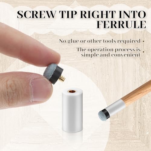 ElevateTech 10 Sets Billiard Cues Tips Replacement Kit with White Pool Cue Stick Ferrules 12mm/13mm Screw On Pool Stick Tips Pools Cue Tip Repair Kit Billiard Table Accessories for Pools Cues (White)