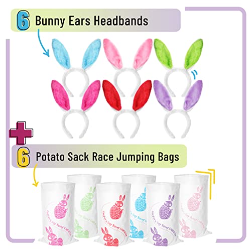 Mr. Pen- Potato Sack Race Bags with Bunny Ears Headbands, 38.2" x 23.5" | Large Size, 6 Set, Sack Race Bags for Adults and Kids, Family Game, Outdoor Games, Yard Games, Bean Bag Game Set