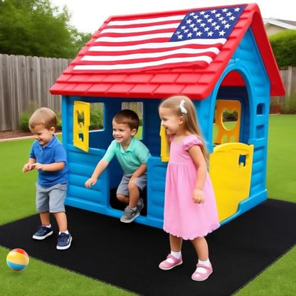 Outdoor Playhouse Mat 59'' x 59'' Portable Activity Rug with Non-Slip Backing Outside Game House Play Mat Playhouse Pad Rug for Outdoor Playground Flooring