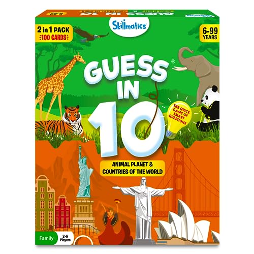Skillmatics Guess in 10 Animals & Countries Combo, Perfect for Boys, Girls, Kids & Families Who Love Card Games, Educational Toys, Travel Games, Trivia, Gifts for Ages 6, 7, 8, 9, 10 & Up - style: Animals & Countries Combo