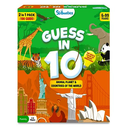 Skillmatics Guess in 10 Animals & Countries Combo, Perfect for Boys, Girls, Kids & Families Who Love Card Games, Educational Toys, Travel Games, Trivia, Gifts for Ages 6, 7, 8, 9, 10 & Up - style: Animals & Countries Combo