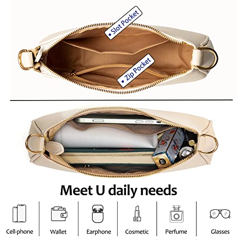 VODIU Clutch Tote Handbags with 2 Removable Straps and Zipper Closure Crossbody Bags Shoulder Purse Handbag for Women - color: Beige