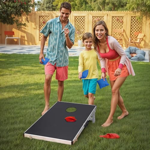 Nova Microdermabrasion Cornhole Game Set Includes 8 Regulation Bean Bags 2 Aluminum Cornhole Boards w/Carrying Case for Beach Lawn, Tailgating Party Backyard BBQ