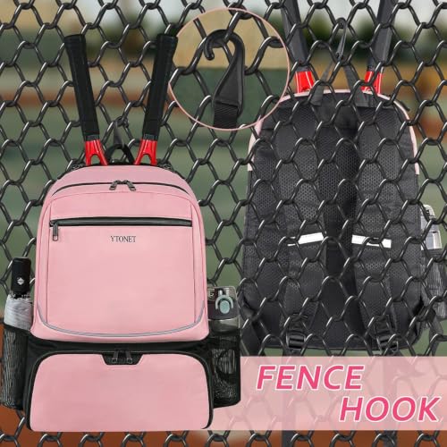 Ytonet Tennis Bag Tennis Backpack for Women Men 2 Rackets with Insulated Pocket Ventilated Shoe Compartment - color: Pink