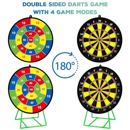 Large Dart Board for Kids, Kids Double-Sided Dart Board with Sticky Balls and Darts, Indoor/Outdoor Sport Fun Party Play Game Toys, Gifts for 3 4 5 6 7 8 9 10 11 12 Year Old Boys Girls - style: M026