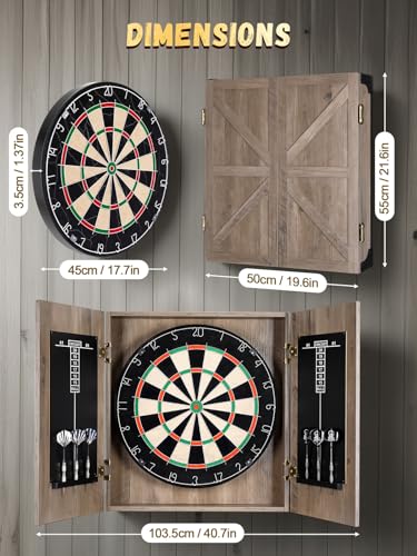 Sisal Dart Board Cabinet Sets, Decorative Dart Boards for Adults [6*Steel Darts] - Wooden Dartboard Cabinet with Integrated Scoreboard for Family Game Rooms - Retro Case