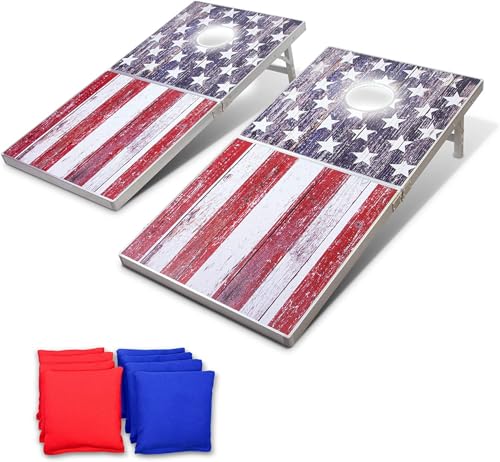 GoSports 4 x 2 ft Ultra Portable Cornhole Board Set - Choose LED Lights or Standard - Regulation Size Corn Hole Games for Adults, Perfect for Tailgating and Camping - Includes 8 Bean Bags & Rules - style: LED America