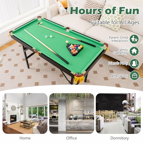 Goplus 48" Pool Table, Foldable Billiards Table with 2 Cue Sticks, 16 Balls, Triangle, 2 Chalks, Brush, Portable Compact Folding Pool Game Table for Kids Adults Family