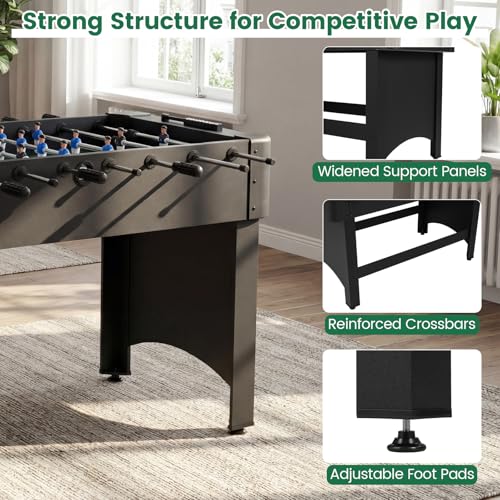 Goplus Foosball Table, 47" Competition Full Size Soccer Game Table with 22 Players, 2 Balls, Home Arcade Football Table Set for Adults, Family Nights, Game Rooms, Parties - color: Black