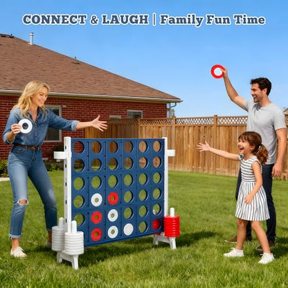 Jumbo 4-to-Score Game Set, Giant 4-in-a-Row Tic Tac Toe for Outdoor Yard & Indoor Party, 4 FT Family Games for Teens and Adults with 42 Big Rings