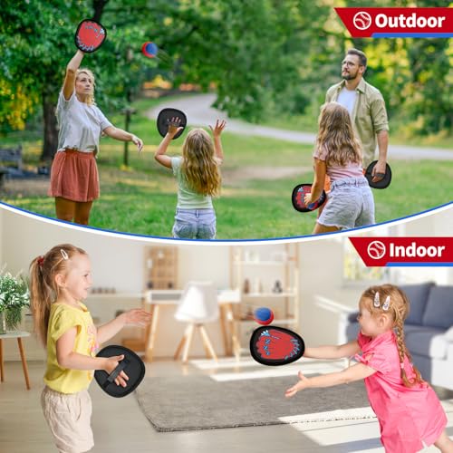 SpringFlower 4 Pack Catch and Toss Game, Toddler Catch Ball Game Set, Kids Baseball Beach Outdoor Pool Game Toy for Kids, Boys & Girls Toy for Kids Toddlers, Fun Idea Gift - style: Red