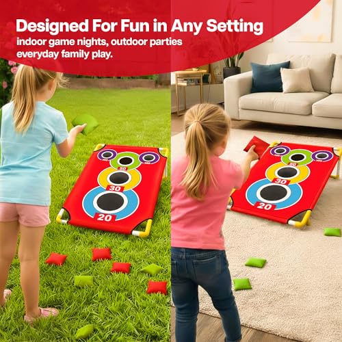 Cornhole Board with 21+ Games, 8 Bean Bags - Arcade Style Corn Hole Games for Adults and Kids, Portable Outdoor Yard Games for Kids & Family, Beach, Camping and Parties, 24x36
