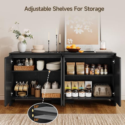 ONBRILL 63" Sideboard Buffet Cabinet with Storage, Buffet Sideboard Cabinet with 4 Doors & Adjustable Shelves, Modern Coffee Bar Console Table for Living Room, Kitchen, Entryway (Black) - color: Black