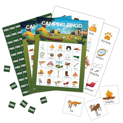 Camping Bingo Cards, Camp Bingo Games for 24 Players, Camp Adventure Games for Family Friends Large Group Activities, Hike Field Trip Holiday Party Favors Supplies Decorations(24) - style: Camping