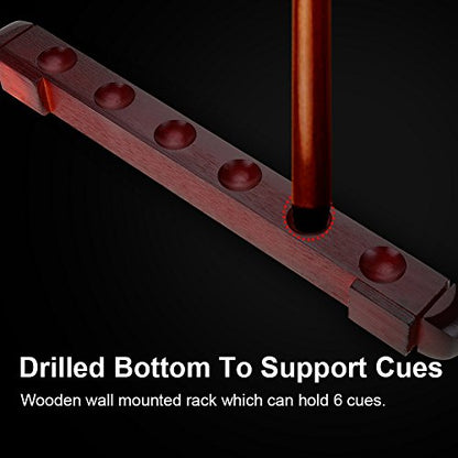 Tbest Pool Cue Rack Wall Mounted Holder,Pool Cue Stick Holder,Wall Mount Wood Stained 6 Cues Billiard Wooden Pool Cue Rack Wall Mounted Stick Holder Billard Queue Halter Pool cue Rack Wall Mounted