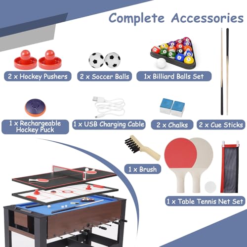 RAYKEEP 54" 4-in-1 Swivel Multi-Game Table -Combo Game Table Set for Kids, Adults - Indoor and Outdoor Arcade Sports Table - Air Hockey, Billiards, Foosball, Ping Pong for Home, Game Room