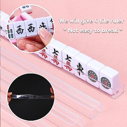 drizzle Pink Travel Mahjong Mini Set 20mm with Instructions - Portable 146 Tiles - for Beginners with 4PCS Racks 2 Pounds - Chinese Mah-Jong Game 麻将 - size: Pink