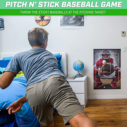 GoSports Pitch N' Stick Kids Baseball Pitching Game - Choose Between Wall Poster Game Set or 4 Replacement Sticky Ball Baseballs - style: With Target