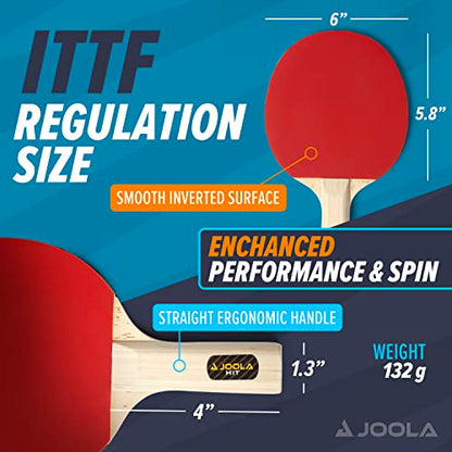 JOOLA Advanced Premium Ping Pong Paddles Set of 4 - Professional Table Tennis Paddles, 6 Advanced Training 3 Star Ping Pong Balls, and Carrying Case - Tournament Level - Indoor and Outdoor Compatible - size: One Size, style: 4 Player | Set