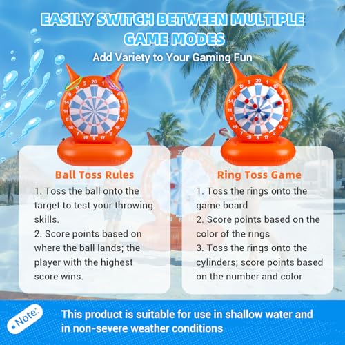 Kids Pool Toys Games, 2-in-1 Inflatable Dart Board Ball and Ring Toss Water Game, Fun Summer Swimming Pool Party Beach Lawn Outdoor Camping Party Float Games for 3-12 Yrs Boys Girls Teen Adult Family
