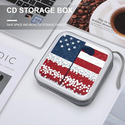 Golf with U.S. Flag Funny CD Case 40 Capacity DVD Storage Holder Portable Disc Wallet Organizer Bag for Home Travel