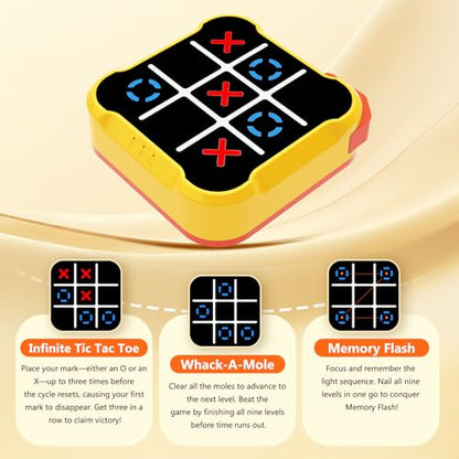 Tic Tac Toe Game, 3-in-1 Game Machine, Handheld Electronic Puzzle Games, Portable Travel Game for Trip, Office Break, Queue Time, Birthday Gift for Kids Adult - color: Yellow