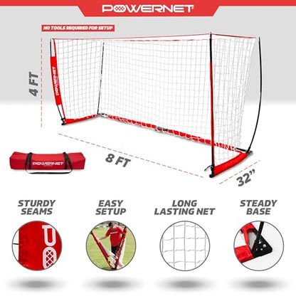 PowerNet Soccer Goal for Backyard, 3Mx2M / 6x4 / 8x4 / 12x6 / 14x7 /18.5x6.5 / 21x7 / 24 x 8 Portable Soccer Net, Sports & Outdoors Training Equipment, Quick Setup 1 Goal & Zipper Storage Bag - style: 8 x 4 FT