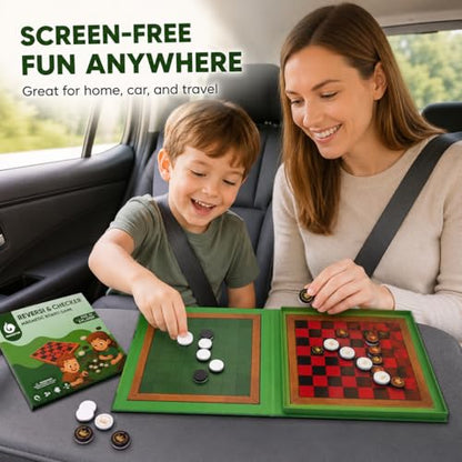 2-in-1 Checkers & Reversi Board Game | Magnetic Travel Games for Kids 8-12 | Plane Activities for Kids Ages 8-12 | Foldable Magnetic Checkers & Travel Activities - color: Reversi