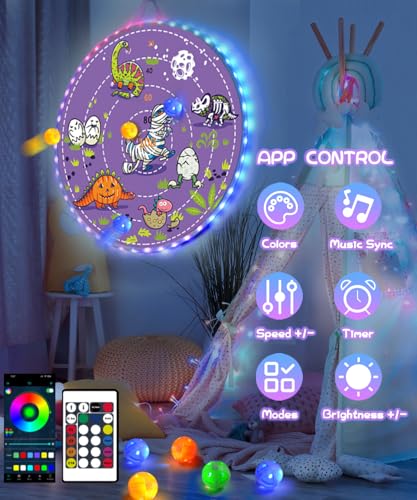 2 in 1 29" Large LED Dart Board for Kids, Kids Dart Board with LED Sticky Balls for Boy Toys, Indoor & Outdoor Sport Fun Party Kids Toys Games,Birthday Gifts for 4-12 Year Old Boys&Girls - style: Dinosaur