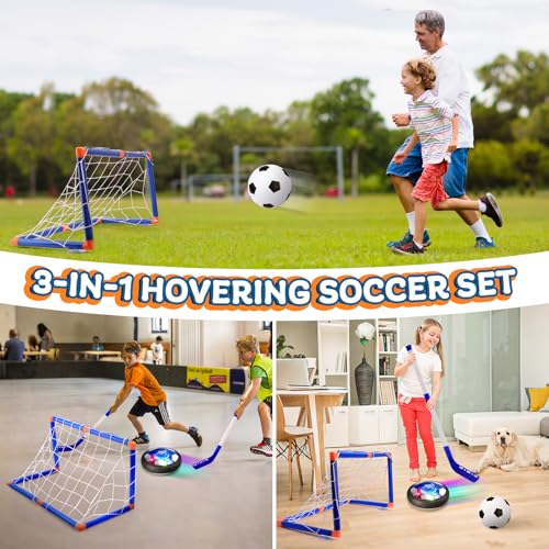 Nazano 3-in-1 Hover Soccer Ball, Kids Toddler Hockey Set with LED Lights,Indoor Outdoor Toys for Kids, Soccer Gift for Boys 6-8 8-12, Birthday,Kids, Boys Girls Age 6, 7, 8, 9, 10, 11, 12 - size: 3-IN-1 HOCKEY SOCCER BALL SET