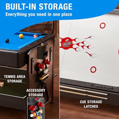 Fat Cat Original 3-in-1 7 Foot Pockey Multi Game Table, Air Hockey Table, Pool Table, and Table Tennis Combo with Accessories - color: Blue