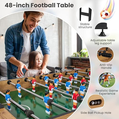 48” Foosball Table, Competition Sized Game Table with Adjustable Table Leg Support, 3 Balls for Adult, Home, Game Room