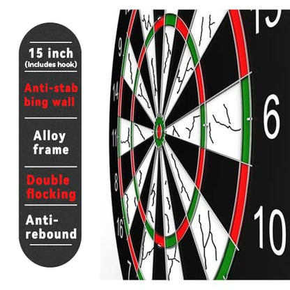 Flocking Dart Board Set,Double-Sided Dart Board with 12pcs Steel Tip Darts-Lightweight Bristle Dartboard-Multiplayer Party Games - size: 15"