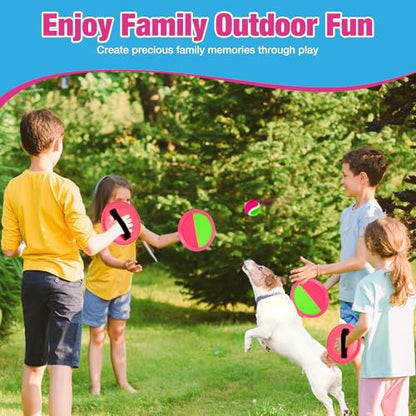 Kids Outdoor Toys - Toss and Catch Game Set, Outside Yard Camping Beach Pool Toys Games for Boys Girls 3 4 5 6 7 8 9 10 Year Old, 4 Paddles 4 Balls (Pink+Pink) - color: Pink