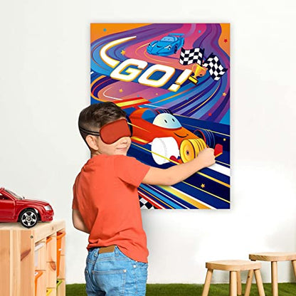 WERNNSAI Pin The Wheels on The Car Games - Car Birthday Party Supplies Race Cars Party Games Poster with 24 Pcs Stickers for Kids Boys Baby Shower Classroom Activities - style: Racing Car