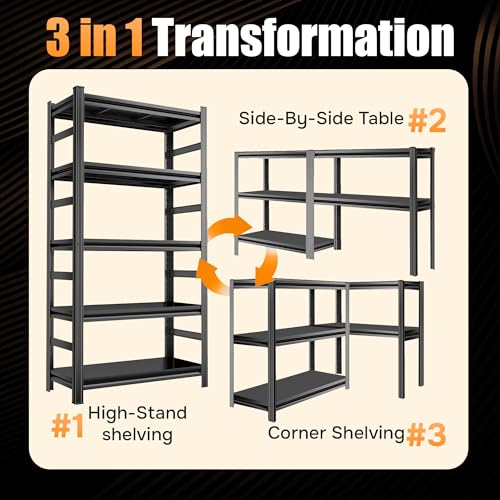 5-Tier Storage Shelves,2500 Lbs Metal Shelving Unit, Double-Layer Columns, Adjustable Reinforcing Shelves for Coffee Table in Living Room, Bedroom, Kitchen，Office(39.4''W*15.7''D*77.4''H)