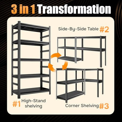 5-Tier Storage Shelves,2500 Lbs Metal Shelving Unit, Double-Layer Columns, Adjustable Reinforcing Shelves for Coffee Table in Living Room, Bedroom, Kitchen，Office(39.4''W*15.7''D*77.4''H)