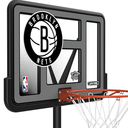 Lifetime NBA Brooklyn Nets Portable Basketball Hoop, Adjustable Height 7.5-10 Ft, 44 Inch Shatterproof Fusion Backboard, Base with Wheels - color: Brooklyn Nets